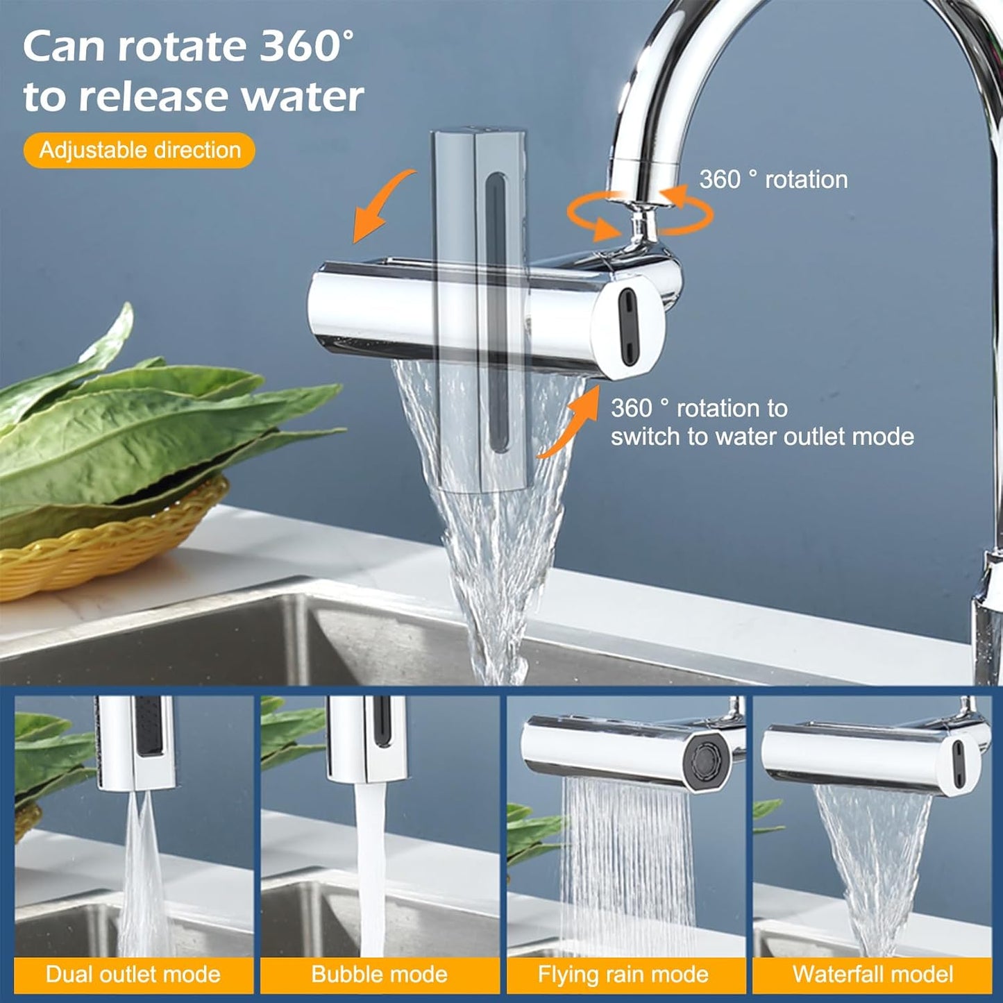 Grifo giratorio con cascada para extensión 4en1