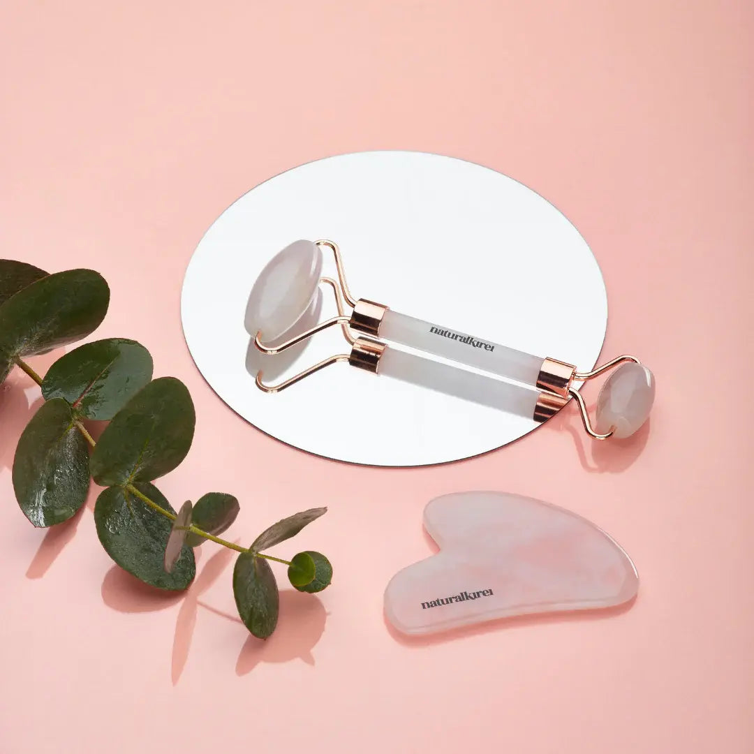 Rodillo Facial de Cuarzo Rosa y Gua Sha