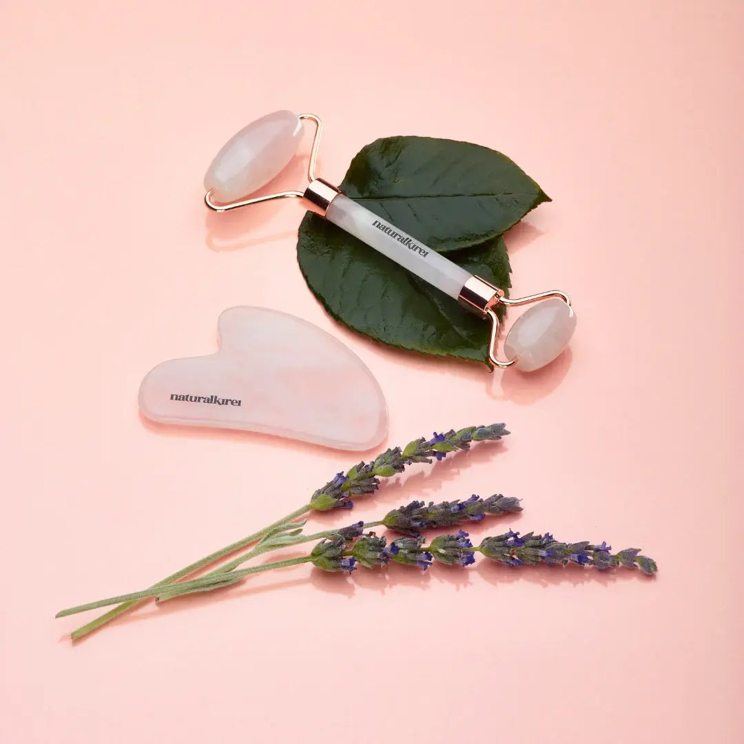 Rodillo Facial de Cuarzo Rosa y Gua Sha