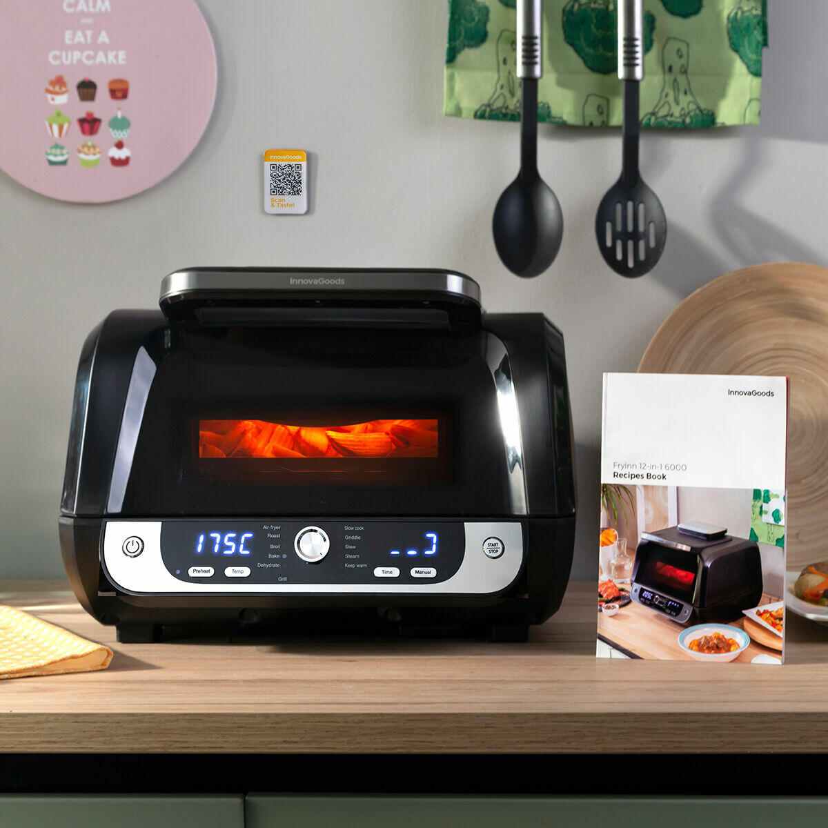 Freidora de Aire con Grill, Accesorios y Recetario Fryinn 12-in-1 6000 Negro Acero 3400 W 6 L