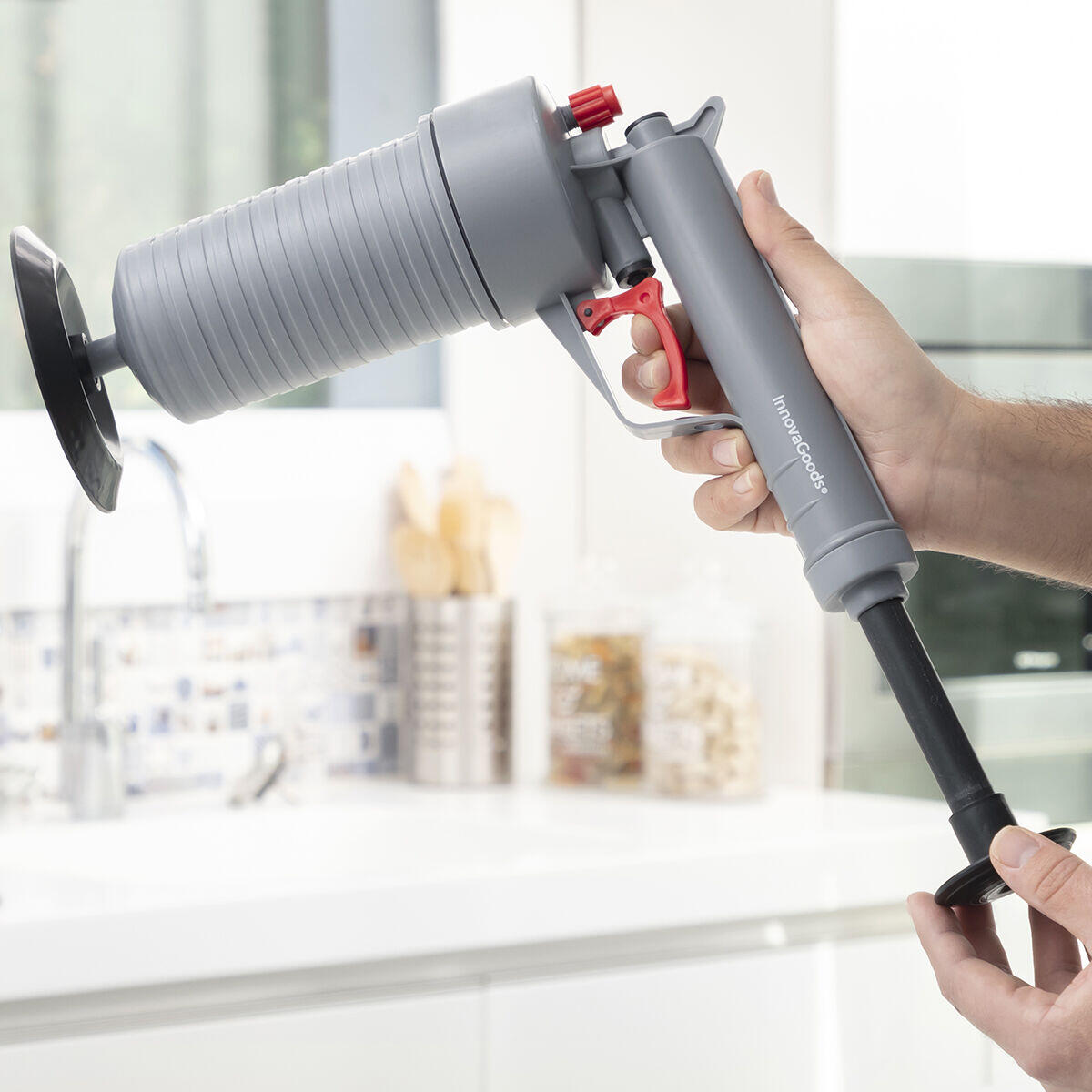 Pistola Desatascadora de Aire Comprimido Universal con Adaptadores