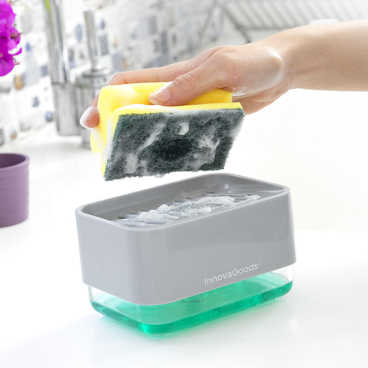Dispensador de Jabón 2 en 1 para Fregadero Pushoap