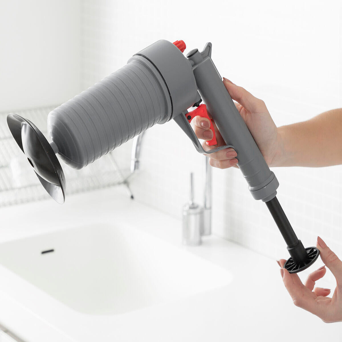 Pistola Desatascadora de Aire Comprimido Universal con Adaptadores