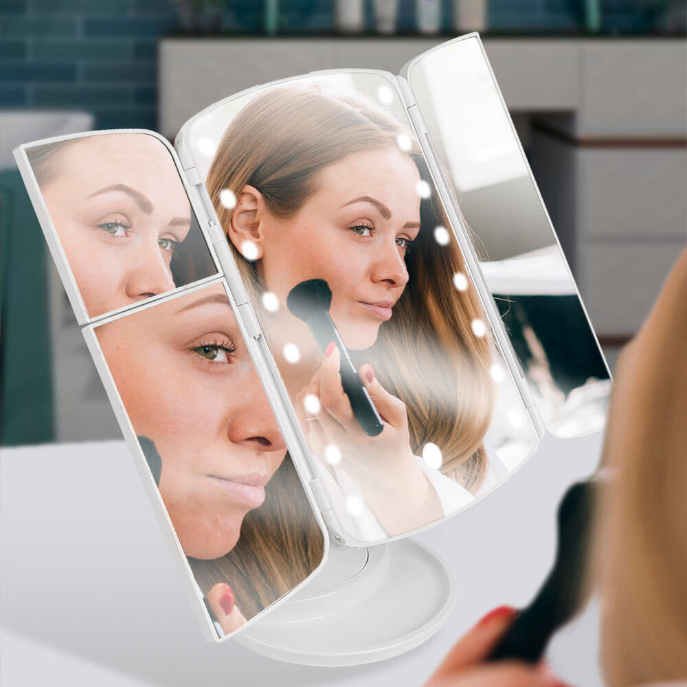 Espejo de Maquillaje Desplegable con Luz Led