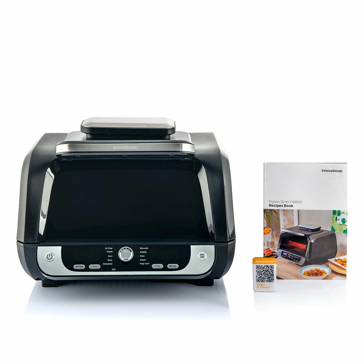 Freidora de Aire con Grill, Accesorios y Recetario Fryinn 12-in-1 6000 Negro Acero 3400 W 6 L