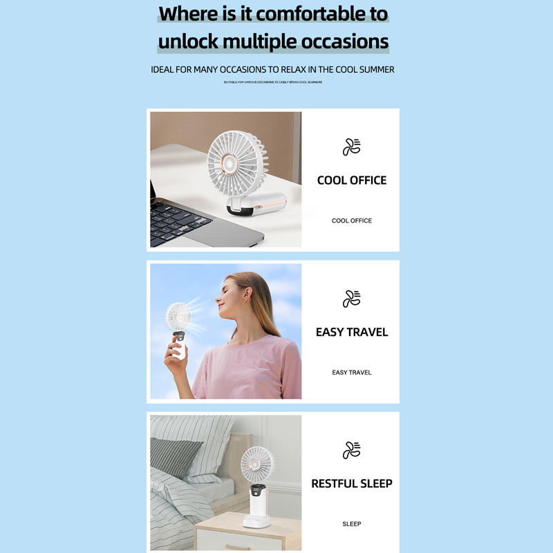 Mini Ventilador de Mano con Pantalla Digital LED 5 Velocidades | Portátil y Potente