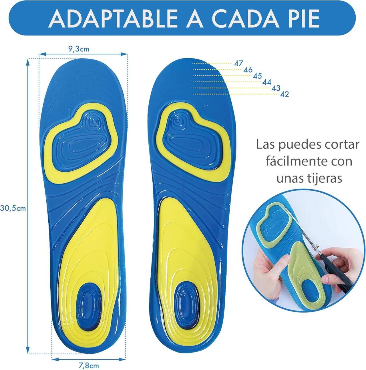 Plantillas de Gel – Máxima Comodidad y Amortiguación para Todo Tipo de Calzado (Talla 38-42)