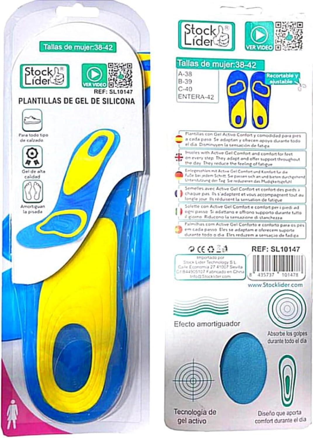 Plantillas de Gel – Máxima Comodidad y Amortiguación para Todo Tipo de Calzado (Talla 38-42)