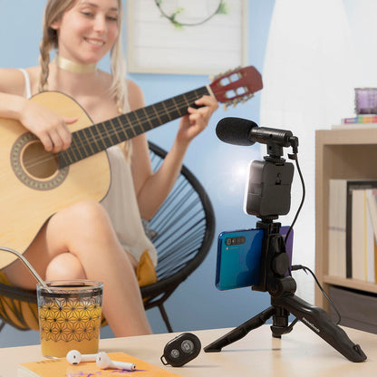 Kit Vídeo Blogging con Luz, Micrófono y Mando Plodni 6 Piezas