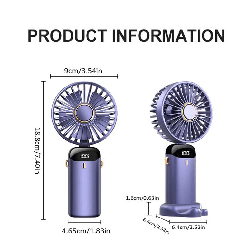 Mini Ventilador de Mano con Pantalla Digital LED 5 Velocidades | Portátil y Potente