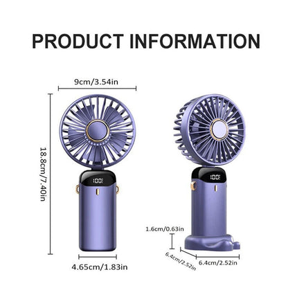 Mini Ventilador de Mano con Pantalla Digital LED 5 Velocidades | Portátil y Potente