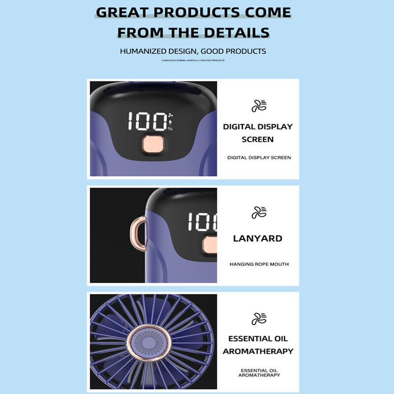 Mini Ventilador de Mano con Pantalla Digital LED 5 Velocidades | Portátil y Potente